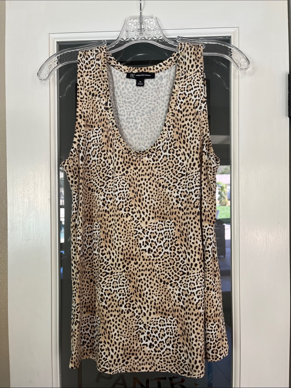 INC International Concepts Sleeveless Leopard Print Tank - Tan/Black